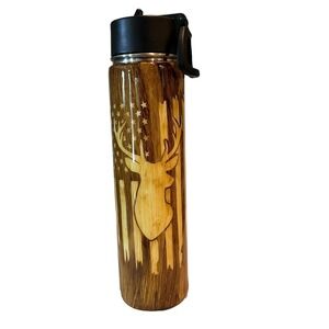 American Flag Water Bottle Elk Design Flex Straw Lid 24 Oz Stainless Steel